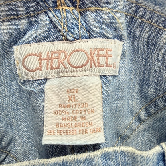Cherokee Light Blue Denim Overalls with Floral Embroidery XL - Picture 2 of 7